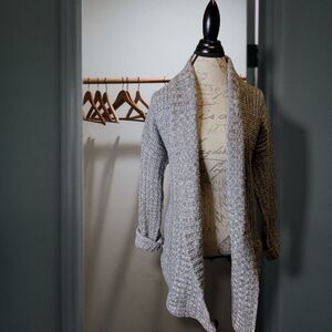 NWOT Vintage Larry Levine Medium knit long grey warm thick cuffed open cardigan